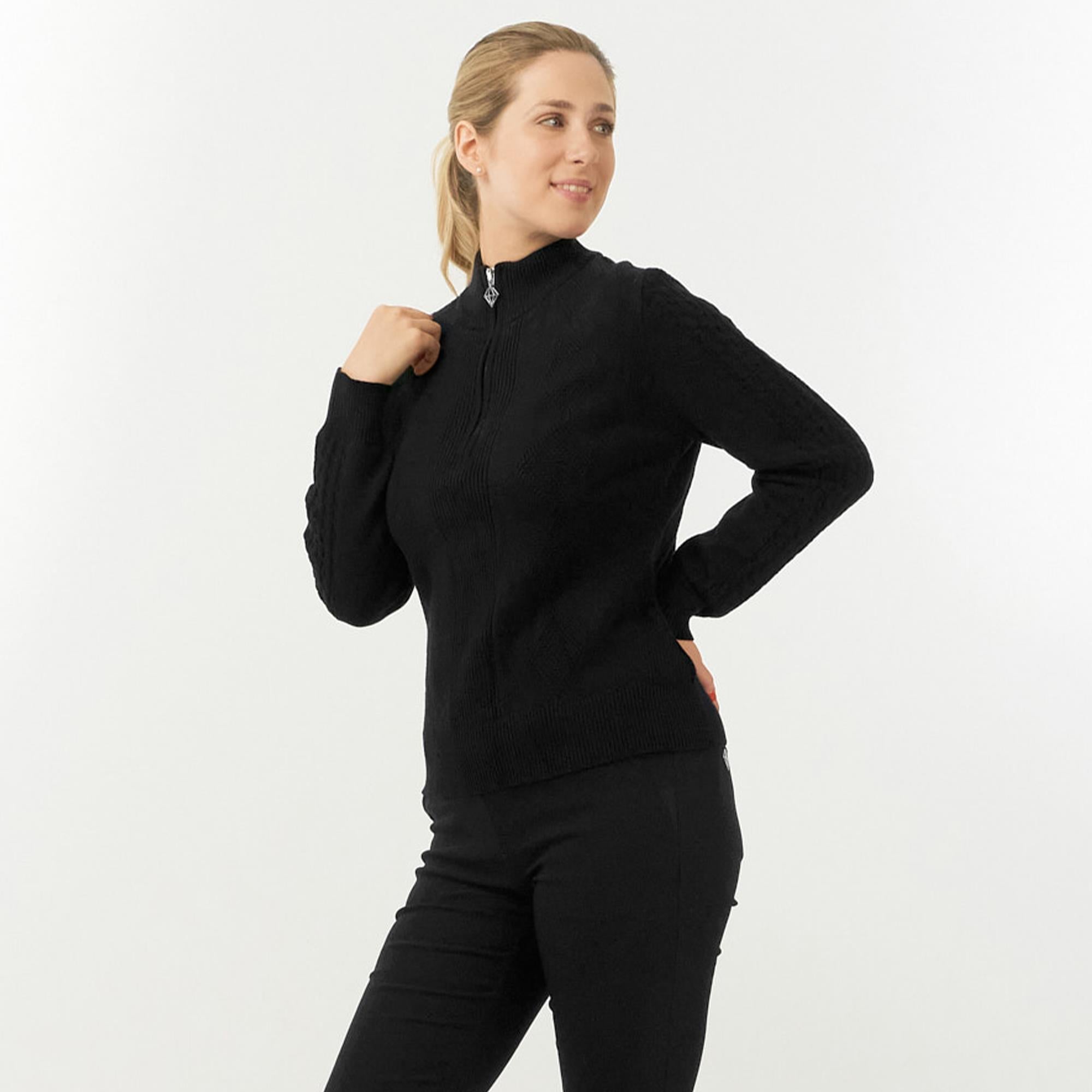 Pure Golf Sorrell Cable Knit Lined Ladies Golf Jumper Black